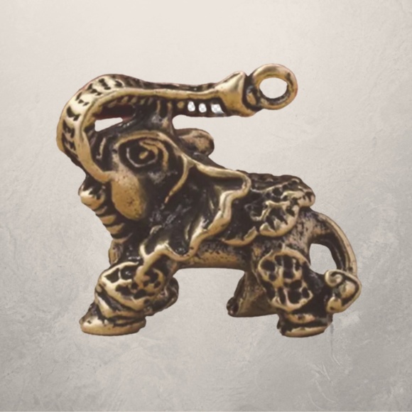 Tiny Solid Brass African Elephant with Nose Facing Up - Means Good Luck - Picture 5 of 6